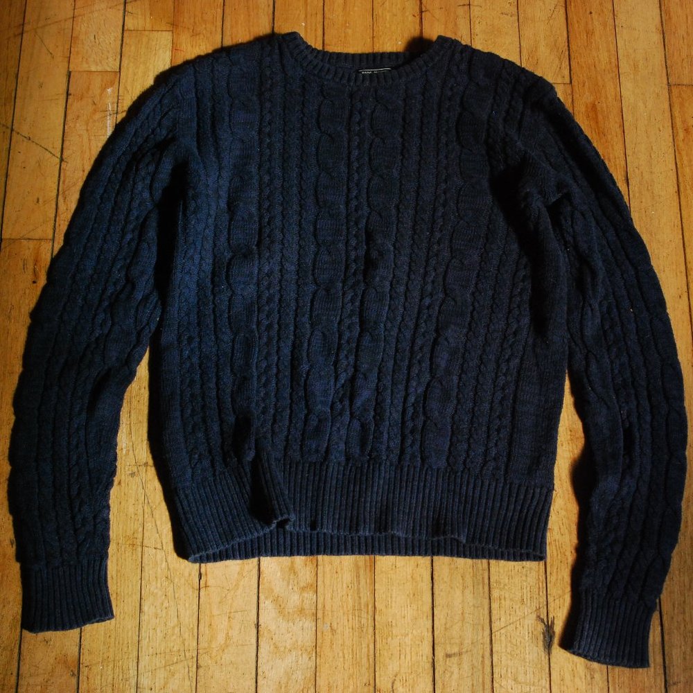 Todd Syder Mens Cable Knit Cotton Sweater Navy Blue Size Small S